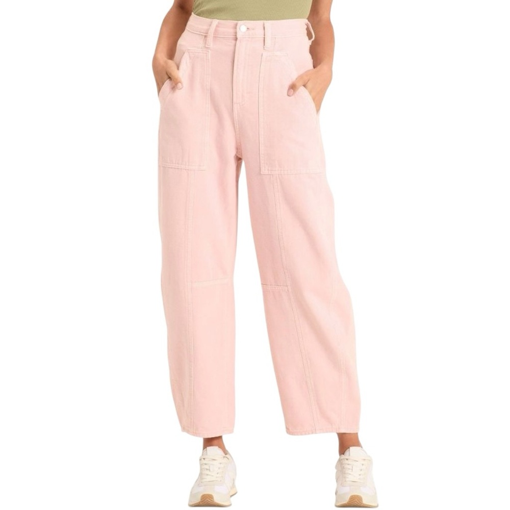 Discontinued Women High Rise Easy Barrel Pink Cotton Wide Leg Crop Jeans 10 NWT